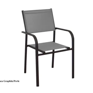 Fauteuil de jardin DUCA aluminium et textilène gris perle - PROLOISIRS Usine Directe