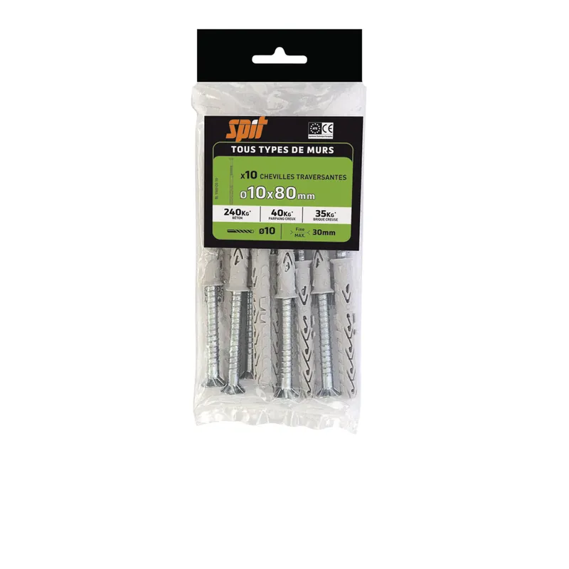 Marque Chevilles nylon long 10 x 80 mm par 10 SPIT