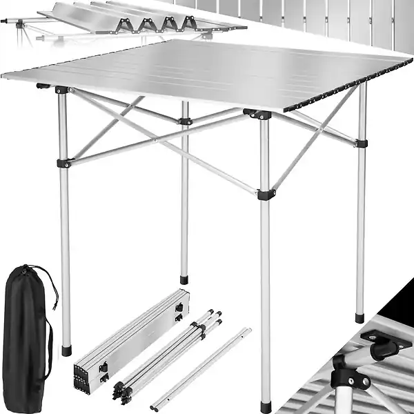 Bon Plan Table pliante de camping en aluminium avec housse, 70 x 70 x 70 cm gris TECTAKE