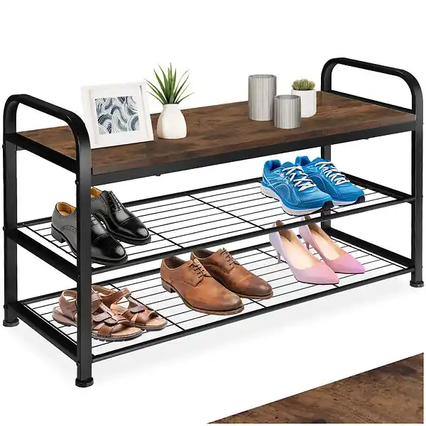 Affaire À Saisir Étagère à chaussures SOUTHAMPTON 91x36x55cm Bois foncé industriel, rustique TECTAKE