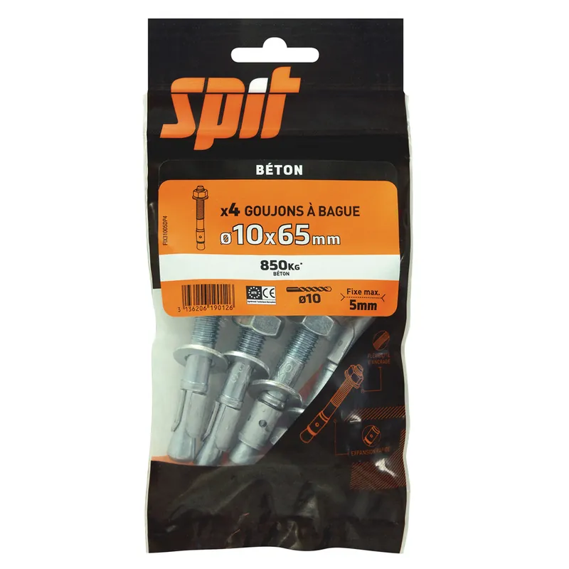 Prix Bas Goujons à bague FixIII 10 x 65 mm par 4 SPIT