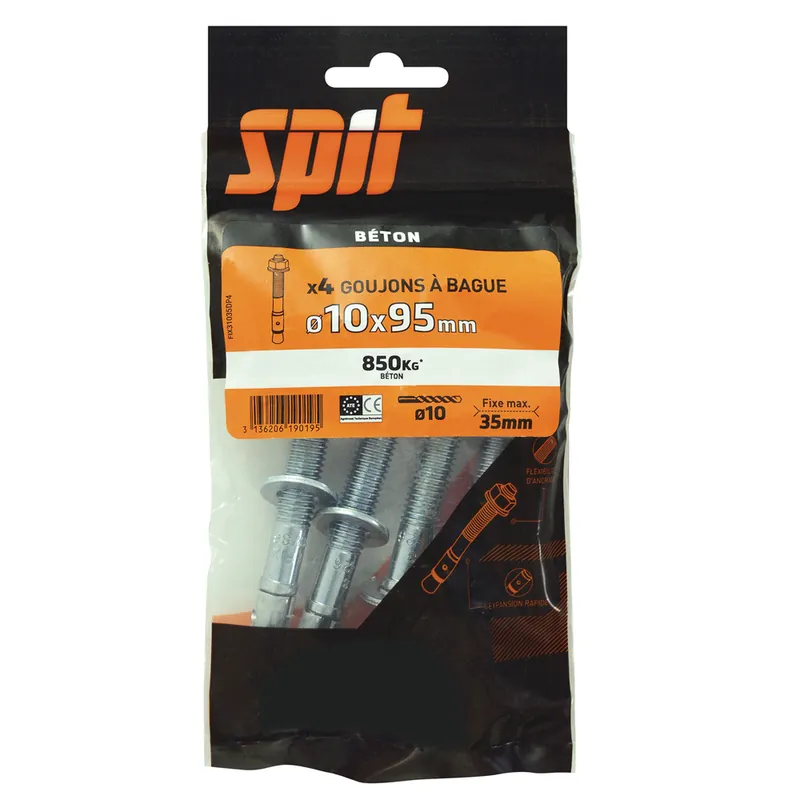 Goujons à bague FixIII 10 x 95 mm par 4 SPIT Expédition Rapide