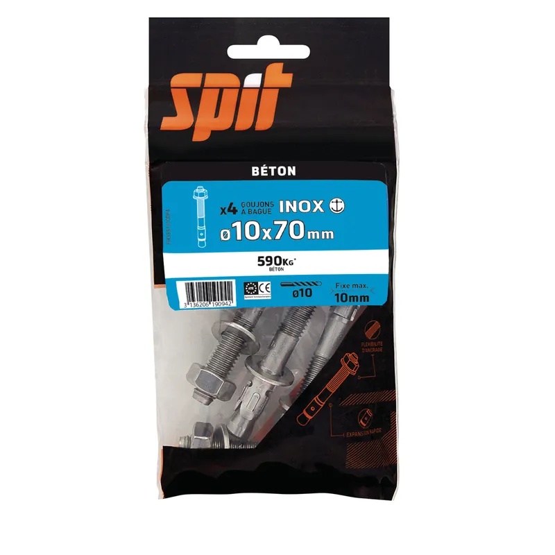 Soldes Goujons à bague FixIII inox 10 x 70 mm par 4 SPIT