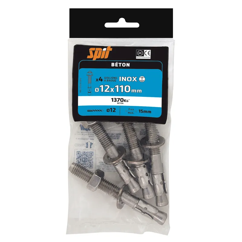 Goujons à bague FixIII inox 12 x 110 mm par 4 SPIT Prix Réduit