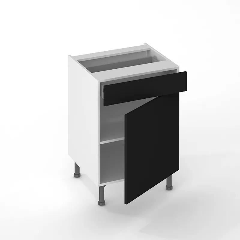 Offre Limitée Porte et façade tiroir pour meuble bas de cuisine Lotus noir mat 70 x 60 cm OFITRES