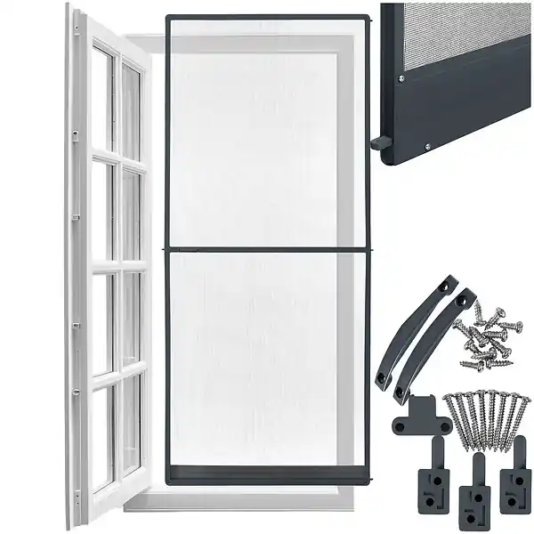 Nouvelle Collection Moustiquaire avec cadre en aluminium pour portes, 210 x 95 cm gris anthracite TECTAKE