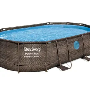 Dernier Modèle Piscine hors sol ovale tubulaire imitation rotin POWER STEELTM 488 x 305 cm hauteur 107 cm - BESTWAY