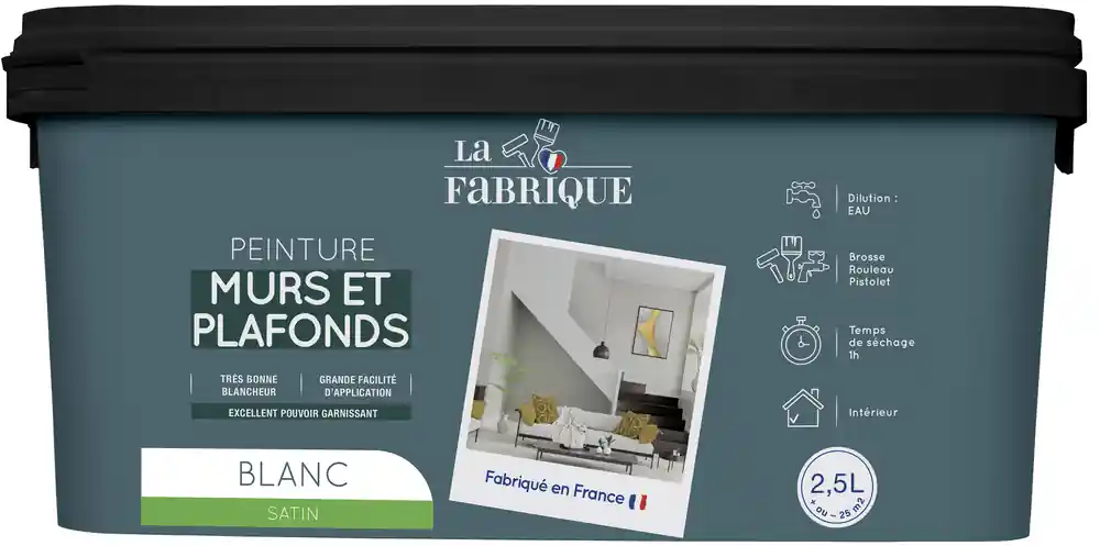 Peinture murs et plafonds blanc satin 2,5 l LA FABRIQUE Achetez Aujourd'hui