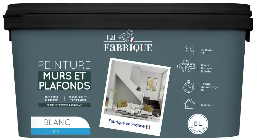 Peinture murs et plafonds blanc mat 5 l LA FABRIQUE Commander Vite