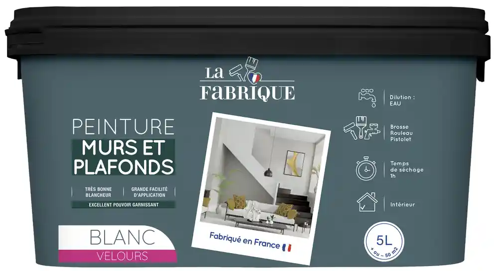 Paiement Sécurisé Peinture murs et plafonds blanc velours 5 l LA FABRIQUE