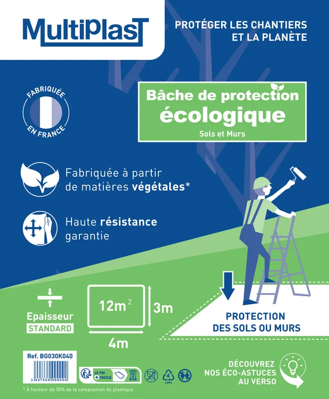Bâche de protection biosourcée épaisse 4 m x 3 m - MULTIPLAST Authentique