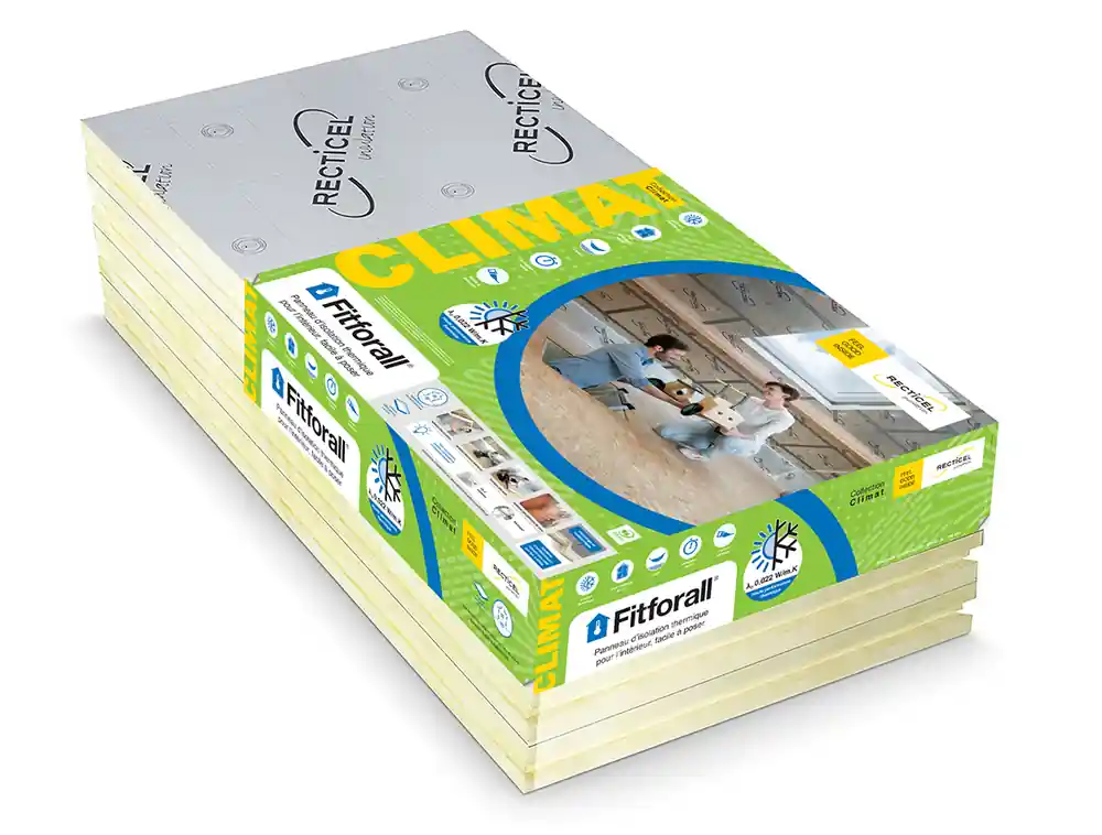 Panneau d‘isolation thermique en polyuréthane Fitforall - Épaisseur 100 mm - l.0,60 x L.1,20 m RECTICEL Meilleur Prix