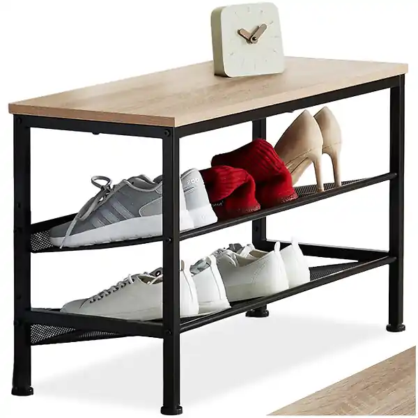 Étagère à chaussures DERRY 75,5x30,5x45,5cm Bois clair industriel, Chêne Sonoma TECTAKE Meilleur Prix