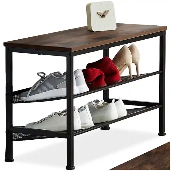 Super Prix Étagère à chaussures DERRY 75,5x30,5x45,5cm Bois foncé industriel, rustique TECTAKE
