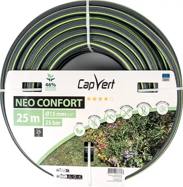 Tuyau d‘arrosage NEO CONFORT - Diam.15xL.25m CAP VERT Dernière Chance
