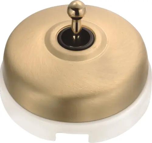 Must-Have Interrupteur va-et-vient en saillie rétro porcelaine blanche et or - Garby Dimbler FONTINI