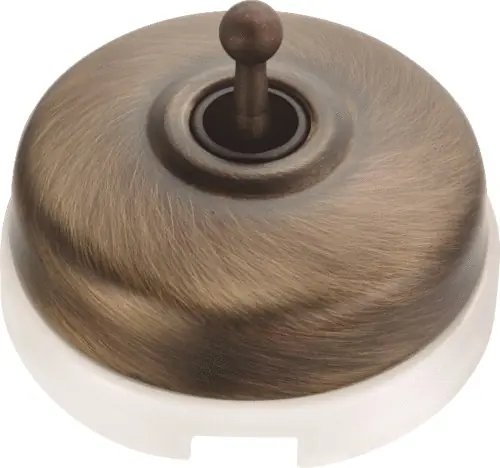 Petit Prix Interrupteur va-et-vient en saillie rétro porcelaine blanche et bronze - Garby Dimbler FONTINI