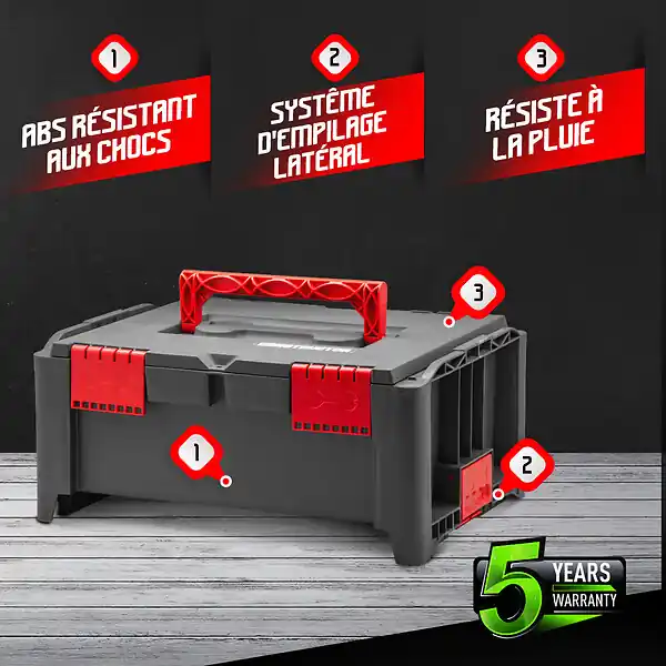 Boîte à outils empilable en plastique 46.4x33.5x21.2cm - Constructor Offre Limitée