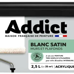 Expédié Aujourd'hui Peinture murs et plafonds blanc satin 2,5 l ADDICT