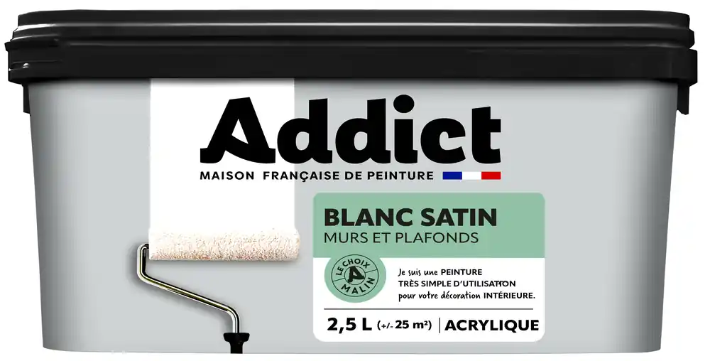 Expédié Aujourd'hui Peinture murs et plafonds blanc satin 2,5 l ADDICT