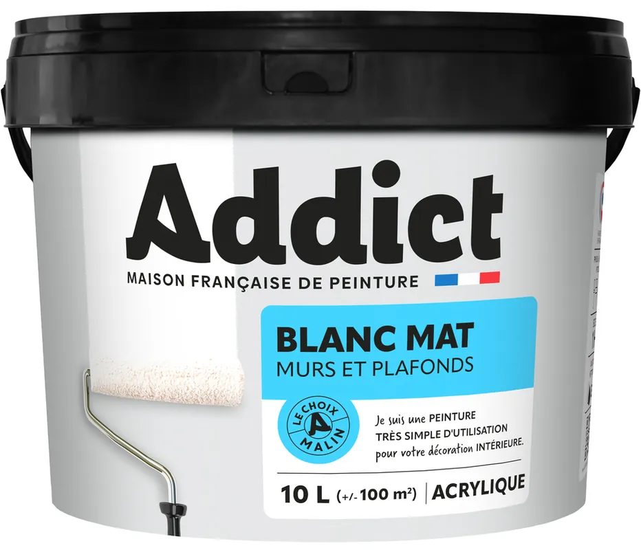 Peinture murs et plafonds blanc mat 10 l ADDICT Paiement Sécurisé