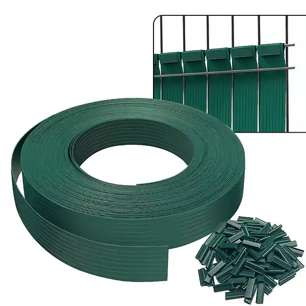 Réduction Kit de lamelles occultantes PVC brise vue 75m x 4.7cm avec 150 clips Vert VOUNOT