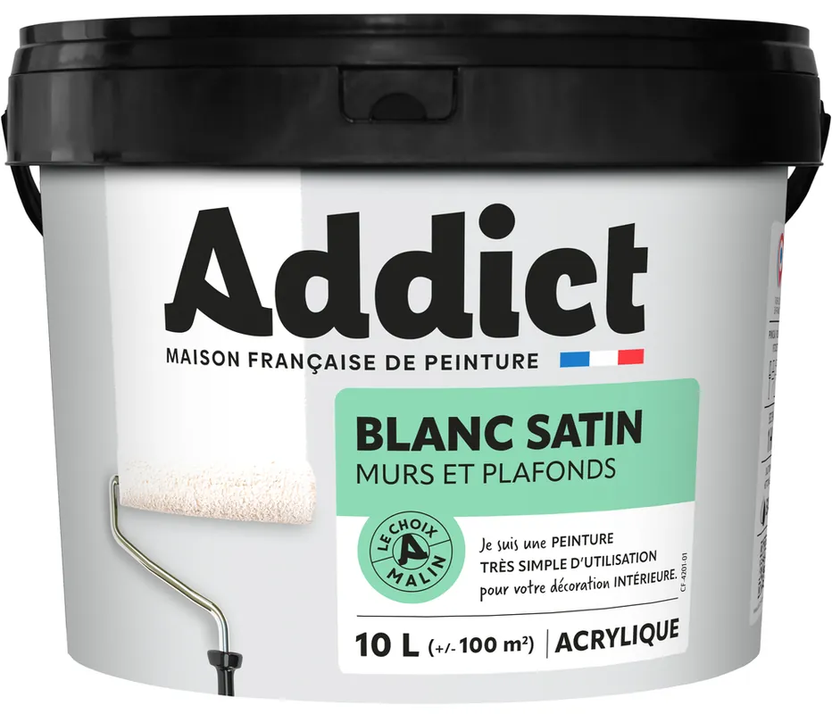 Meilleur Prix Peinture murs et plafonds blanc satin 10 l ADDICT