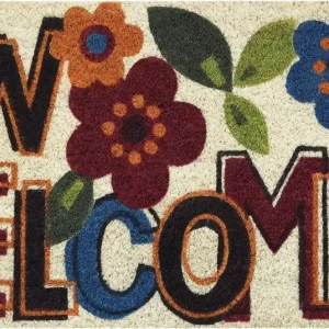 Offre Limitée Tapis coco blanchi Welcome Flower 40 x 60 cm - ID HOME