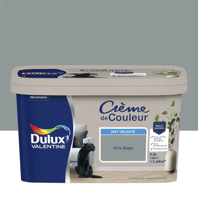 Peinture Crème de Couleur Gris Sage mat 2,5 l - DULUX VALENTINE Solde