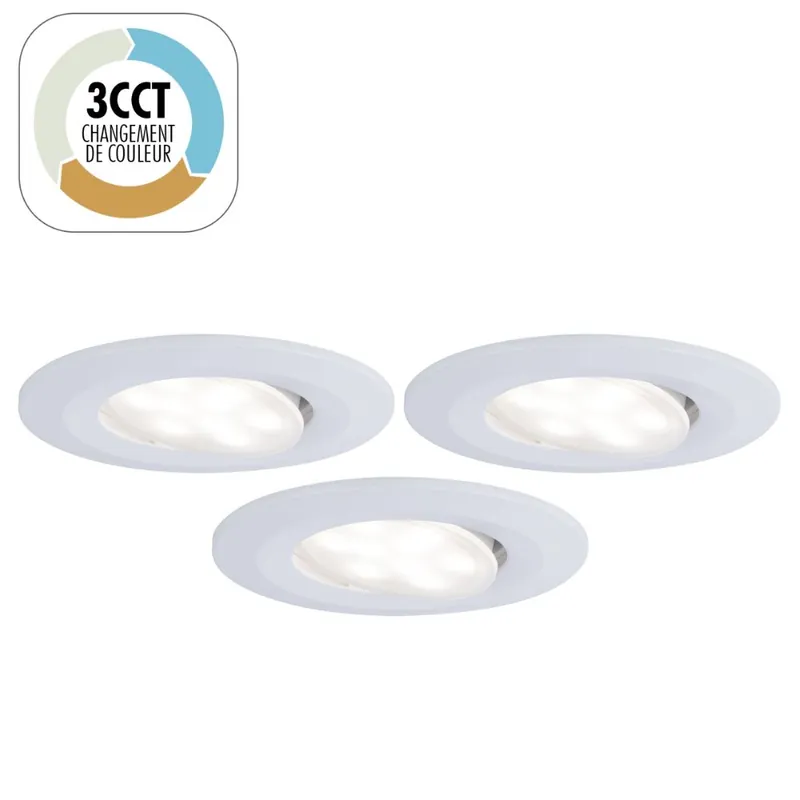 Spots LED encastrables salle de bain IP65 et BBC orientables whiteswitch Blanc par 3 - Calla PAULMANN Solde