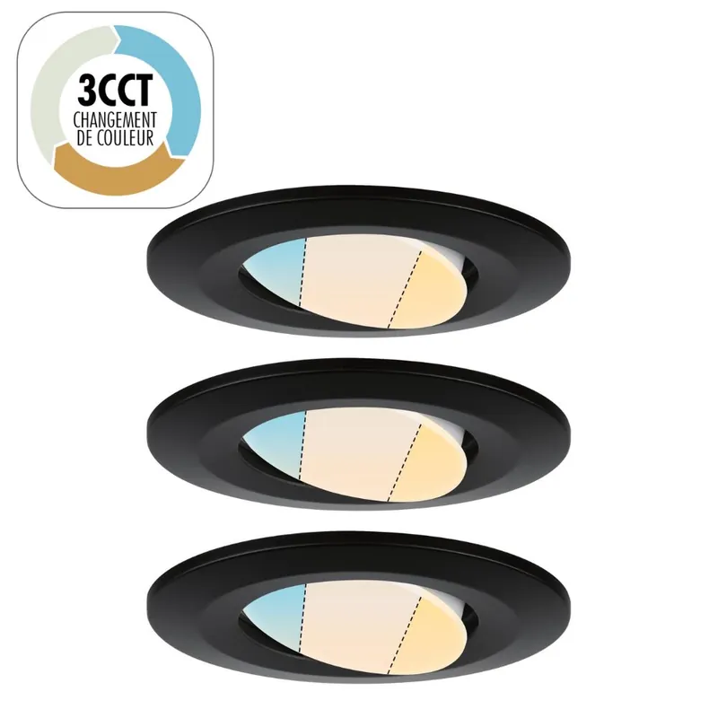 Spots LED encastrables salle de bain IP65 et BBC orientables whiteswitch Noir par 3 - Calla PAULMANN Dernière Chance