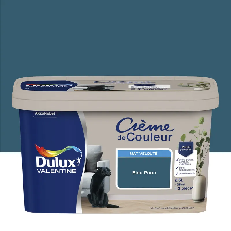 Prix Bas Peinture Crème de Couleur Bleu Paon mat 2,5 l - DULUX VALENTINE