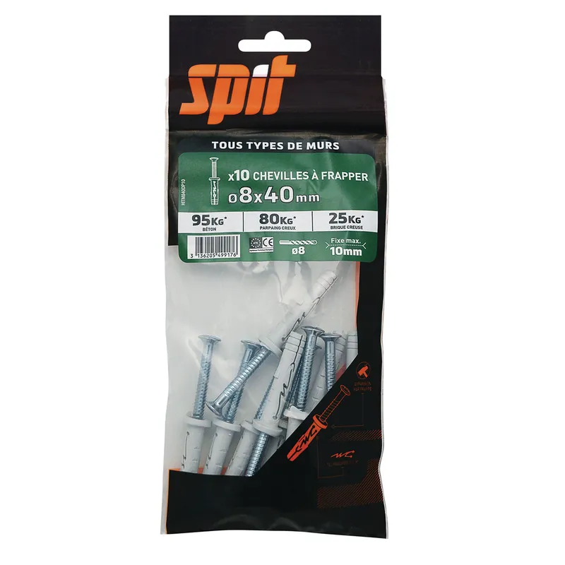 Chevilles à frapper Hit diamètre 8 x 40 mm par 10 SPIT Top Vente