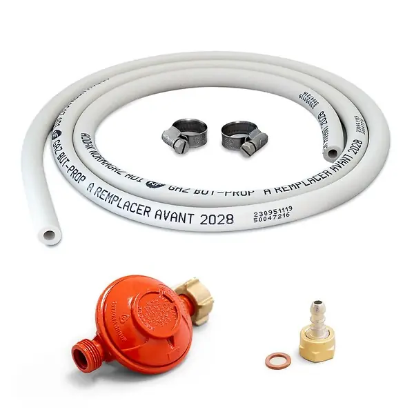 Vente Directe Kit connexion gaz Détendeur propane 37 mbar +Tuyau gaz souple 1.50m + embout tétine PROWELTEK