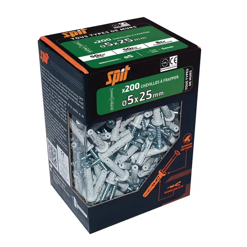 Chevilles à frapper Hit diamètre 5 x 25 mm par 200 SPIT Top Vente