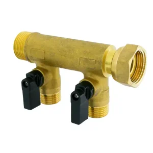 Collecteur 2 départs mâle 15 x 21 écrou libre mâle femelle 20 x 27 avec vanne 1/4 de tour QUICK PLOMBERIE Offre Du Jour