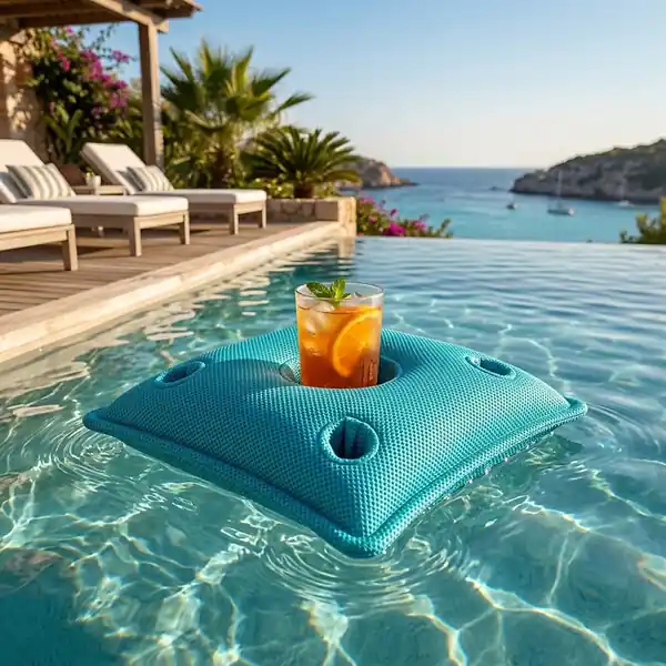Expédié Aujourd'hui Coussin bar piscine flottant avec porte-verres 75 × 75 × 25 cm extérieur SANS billes – Bleu (PPF7575-4) SOO SANTAI