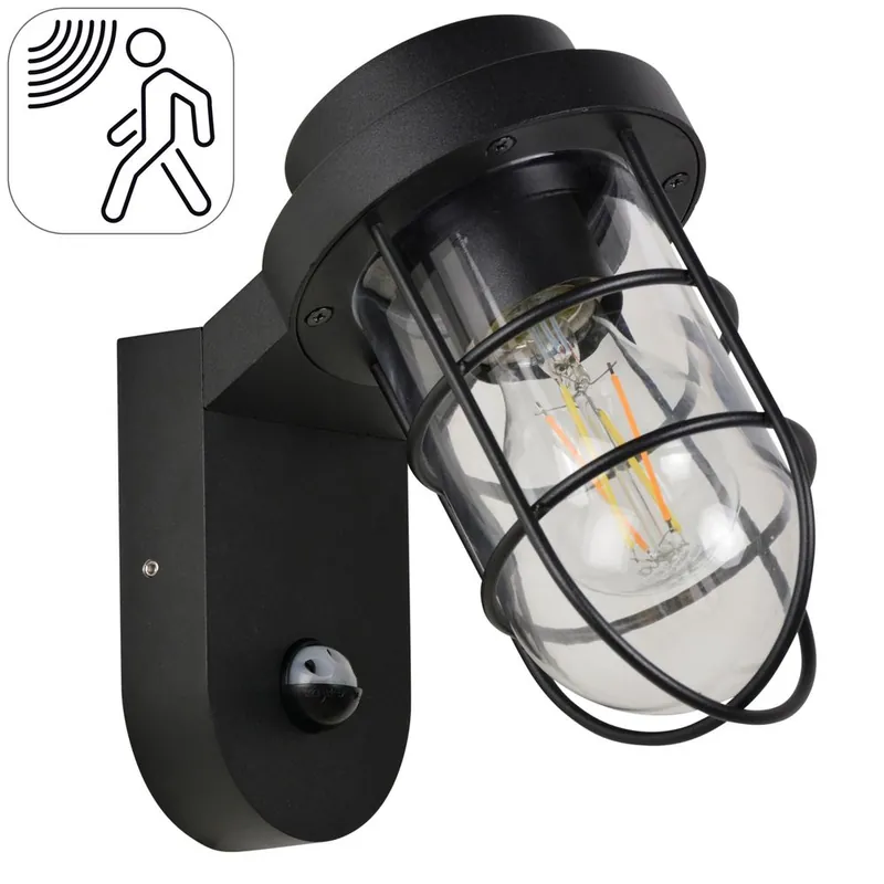 Haute Qualité Applique extérieur E27 détecteur de mouvements Lacanau noir IP44 40W - COREP