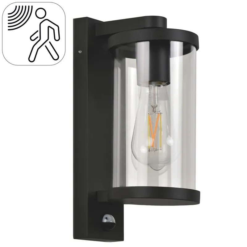 Applique extérieur E27 détecteur de mouvements Lenny noir IP44 60W - COREP Solde
