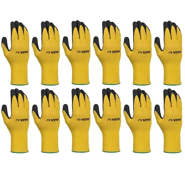 Pack de 12 Gants de Protection travail Nitrile Antidérapants Confort Adhérence Protection Certifiée CE VITO Commande En Gros
