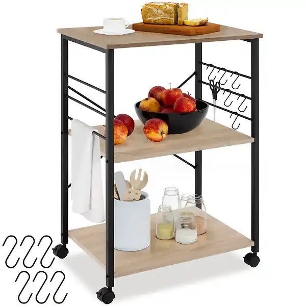 Chariot de service Rugby 65,5x45,5x88,5cm Bois clair industriel, Chêne Sonoma TECTAKE Usine Directe
