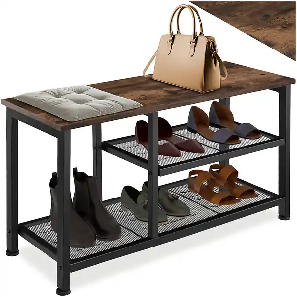 Must-Have Étagère à chaussures TAUNTON 80x30x45,5cm Bois foncé industriel, rustique TECTAKE