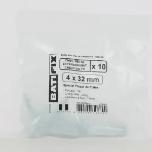 Offre Spéciale Chevilles métal expansion plaque de plâtre vis tête cylindrique diamètre 4 x 32 mm par 10 BATIFIX