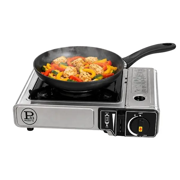 Réchaud à Gaz Portable 1Feu 2200W Inox Allumage Facile Piezo Cartouche gaz Butane échaud Camping, Van Cuisine Extérieure INTEC Marque