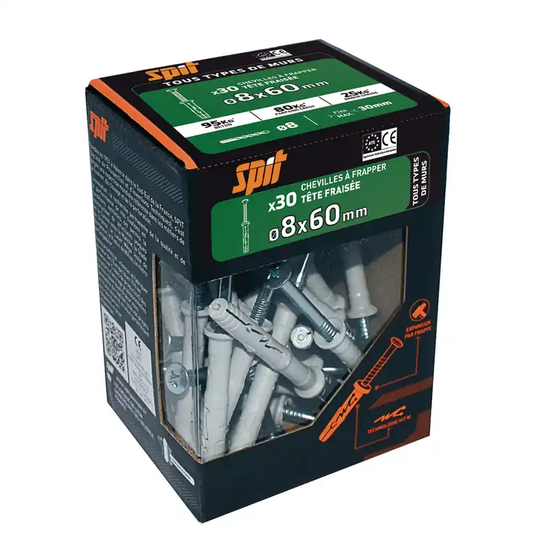 Chevilles à frapper Hit diamètre 8 x 60 mm tête fraisée par 30 SPIT Achetez Aujourd'hui
