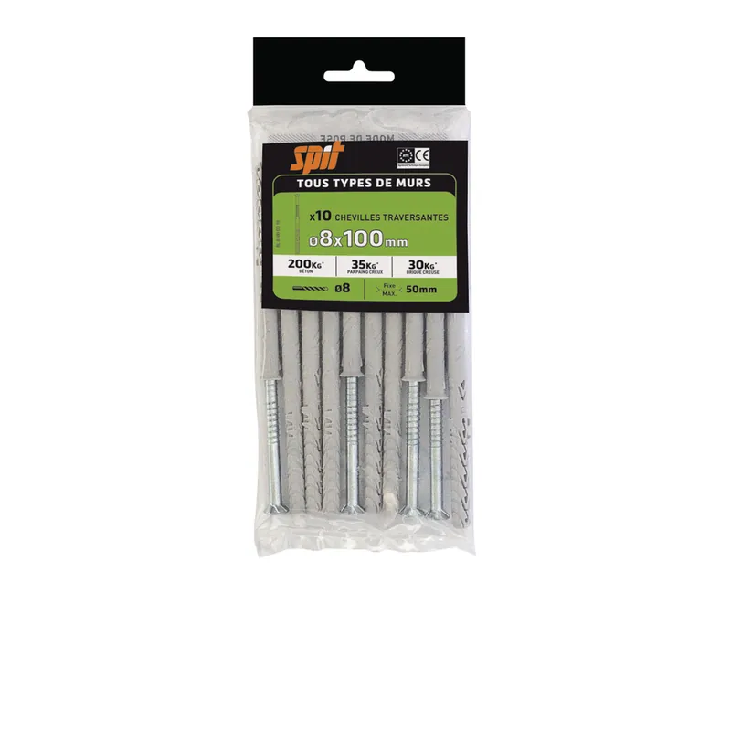 Chevilles nylon long 8 x 100 mm par 10 SPIT Livraison Express