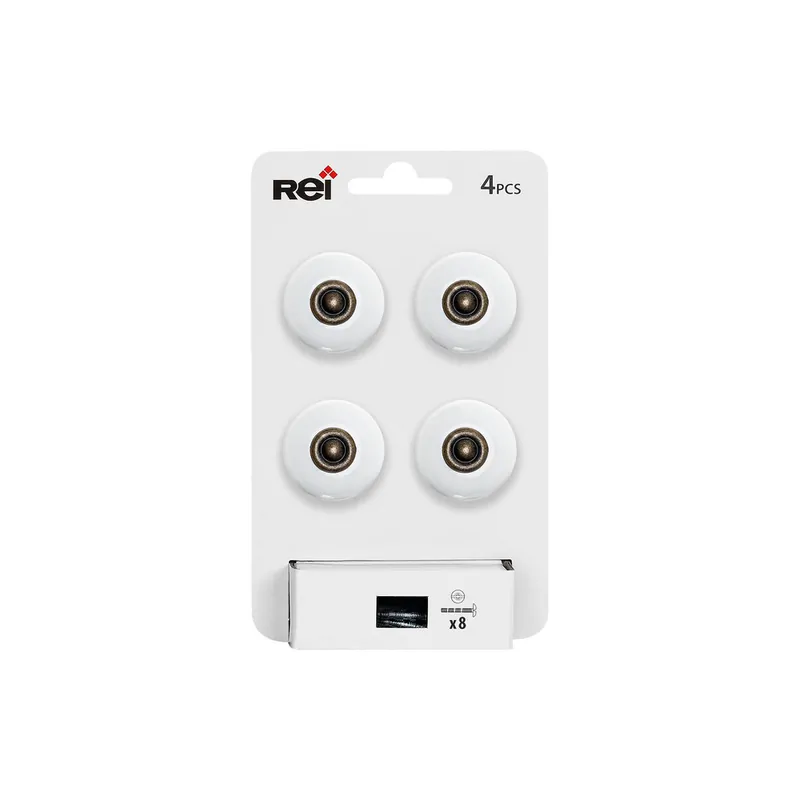 Retour Gratuit Bouton de meuble rond blanc porcelaine vieux laiton diamètre 31 mm par 4 REI
