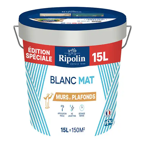 Peinture murs et plafonds - Blanc Mat - 15L RIPOLIN Certifié