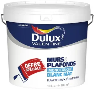 Must-Have Peinture monocouche murs plafonds - Blanc Intense Mat - 10L DULUX VALENTINE