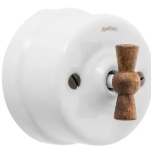 Interrupteur va-et-vient en saillie rétro porcelaine blanche et bois - Garby FONTINI Meilleur Prix